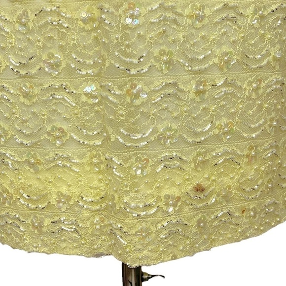 Vintage 50’s Yellow Beaded Lace Mock Neck Long Sleeve Shift Dress Size M/L - Picture 13 of 13